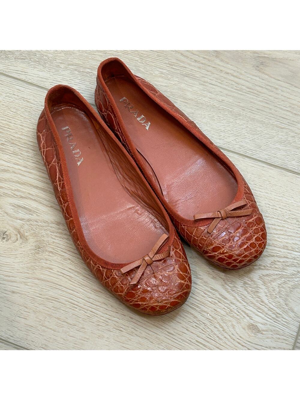 Prada Crocodile Ballet Flats Italian  - vintage 90's Yam orange size 35.5/US 5.5
